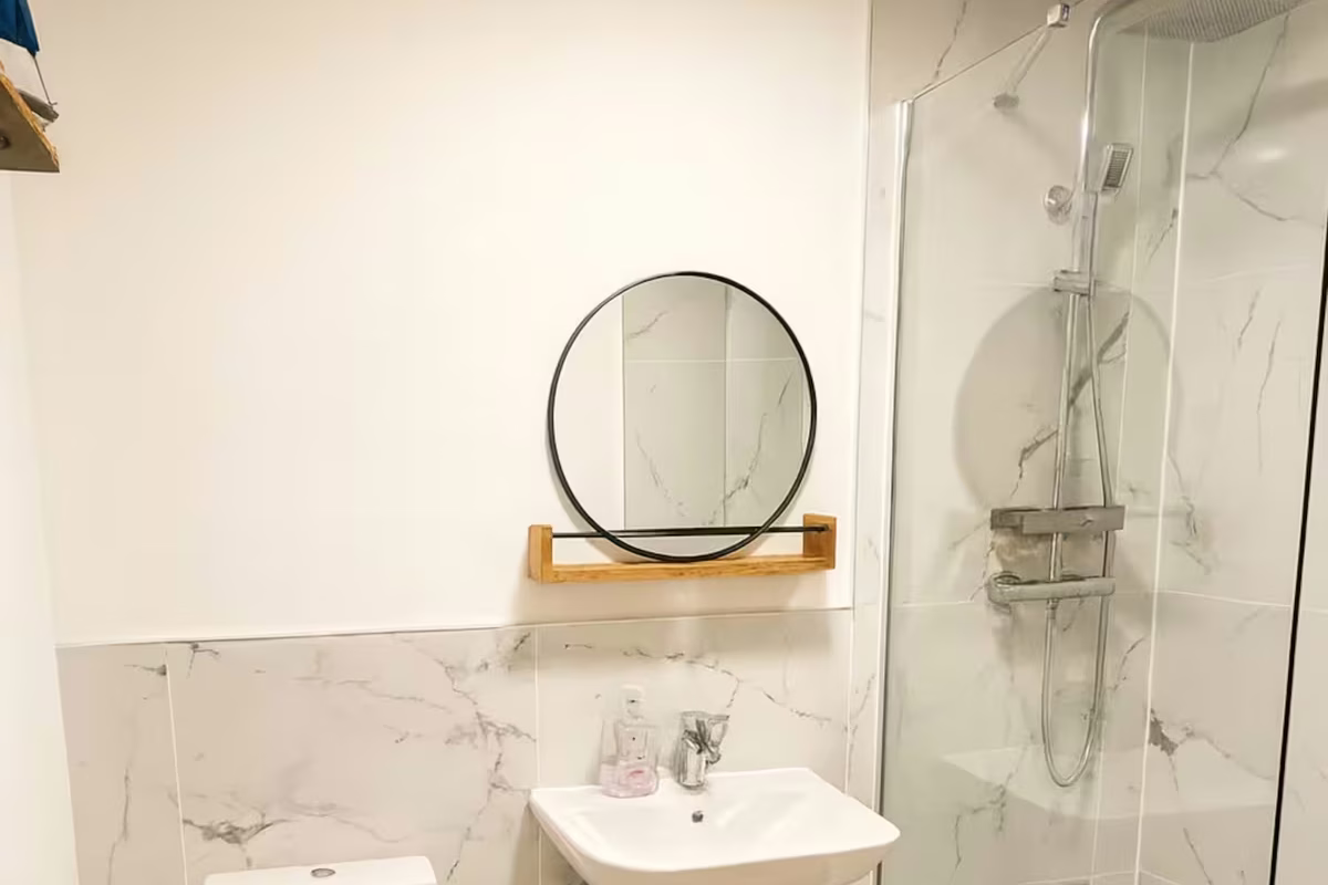 Four Degrees West – modern bathroom with walk-in shower